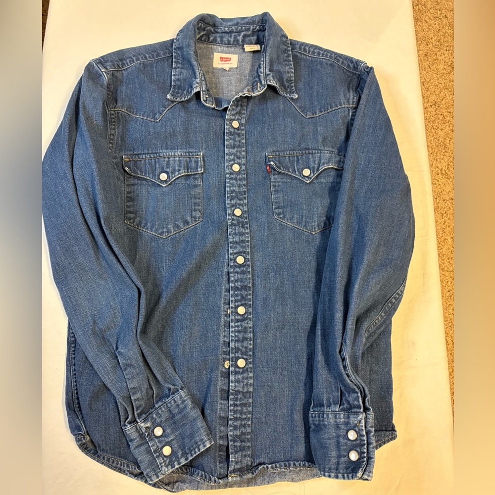 Levi's Dark Blue Denim Pearl Snap Long Sleeve Top